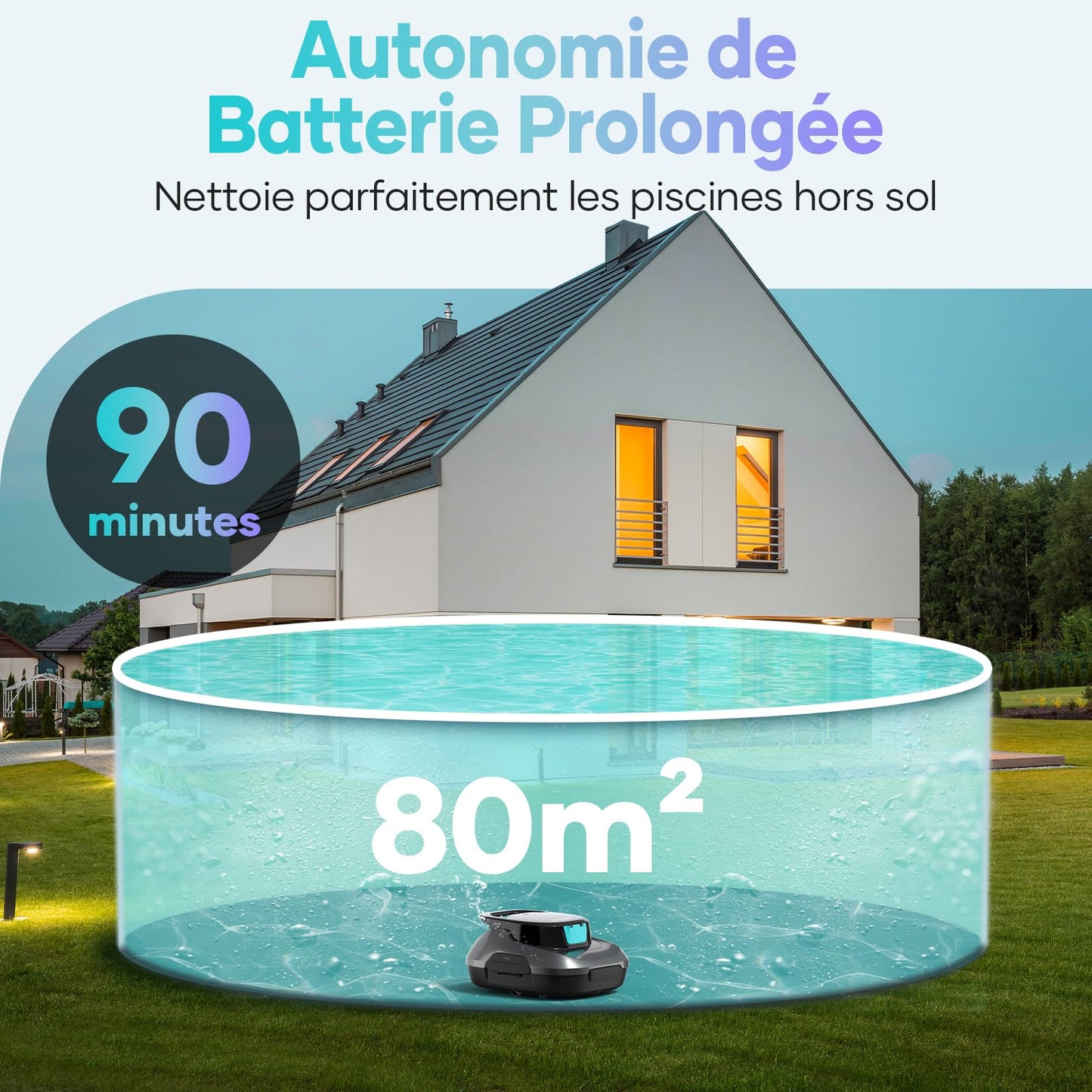 AIPER Kabelloser Poolroboter – Akku 90 Min, Doppelantrieb, Selbstpark, für Flachbodenpools bis 80 m²