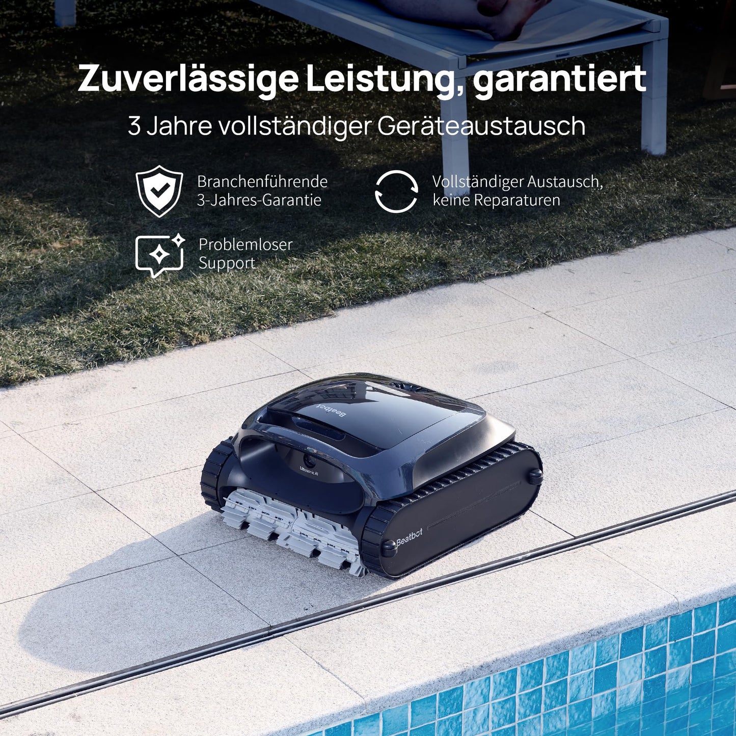 Beatbot AquaSense 2 Poolroboter – Akku, Boden/Wand, doppelte Wasserlinienreinigung, Oberflächen-Parkfunktion, bis 300 m², Mitternachtblau