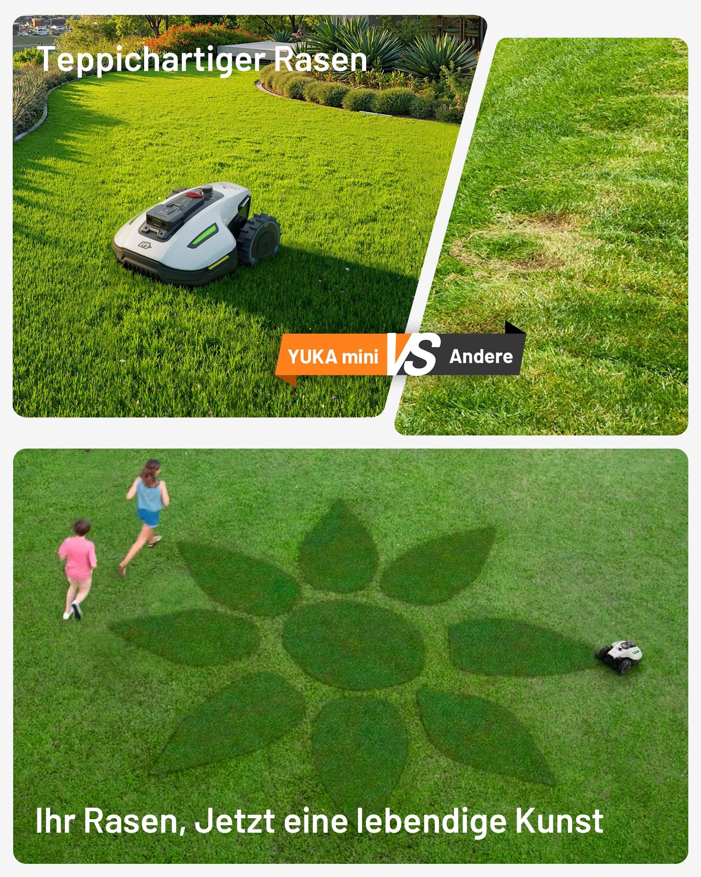 ChatGPT said: MAMMOTION YUKA Mini 500 Mähroboter ohne Begrenzungskabel, 500 m², KI-Hindernisvermeidung, NetRTK+Vision, 4G-App, 50 % Steigung