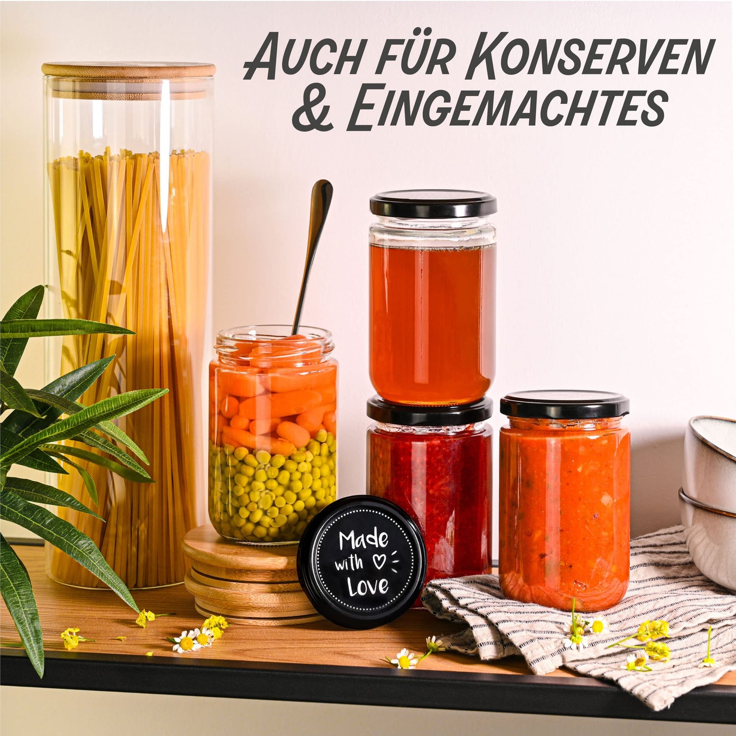 Praknu 12 Einmachgläser mit Deckel 350ml - Mit Etiketten & Stift - Luftdicht - Spülmaschinenfest - Ideal zum Verschenken