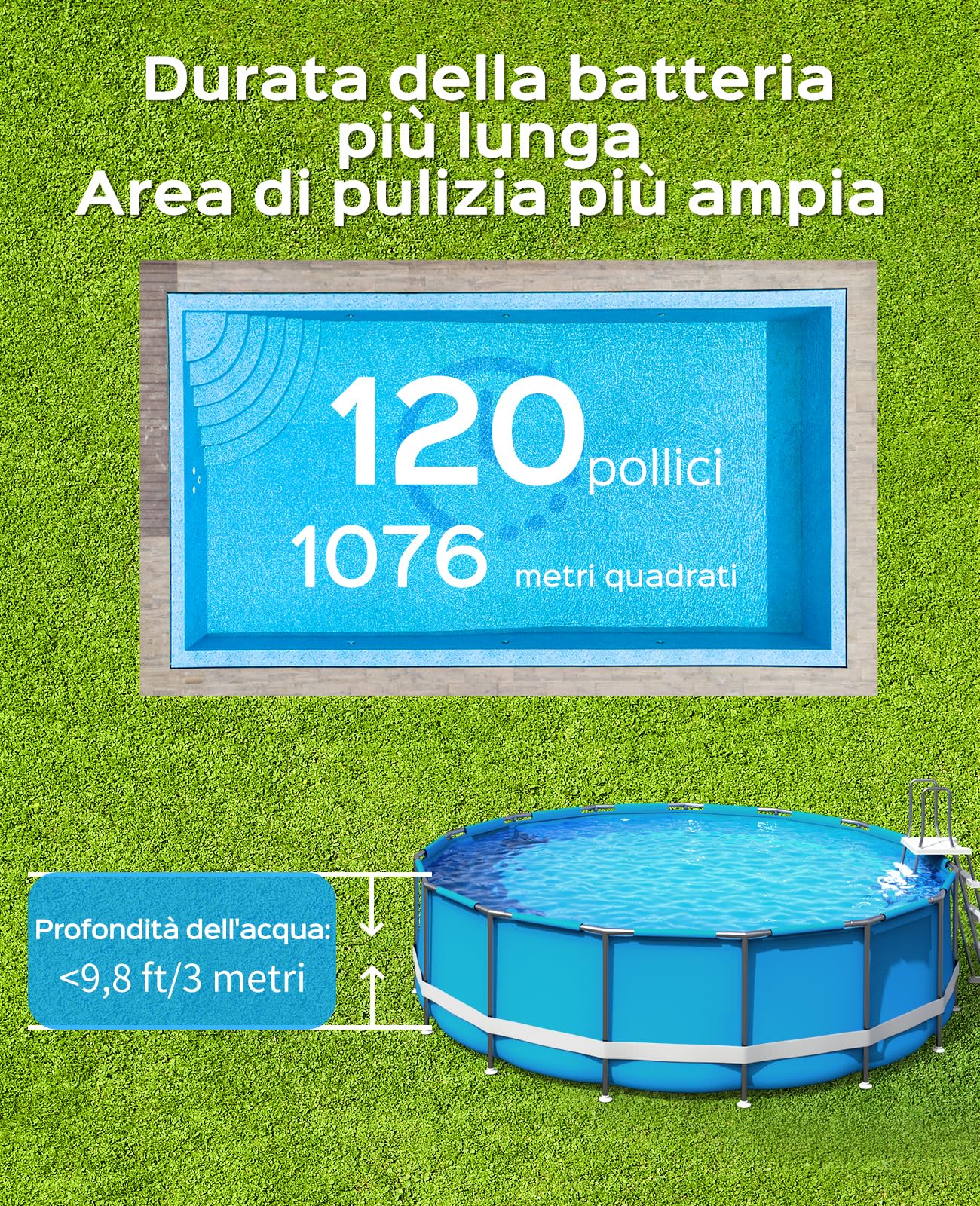 WYBOT Poolroboter Akku, 120 Min Laufzeit, Doppelfilter – Bodenreiniger für Pools bis 100 m², Dunkelgrün