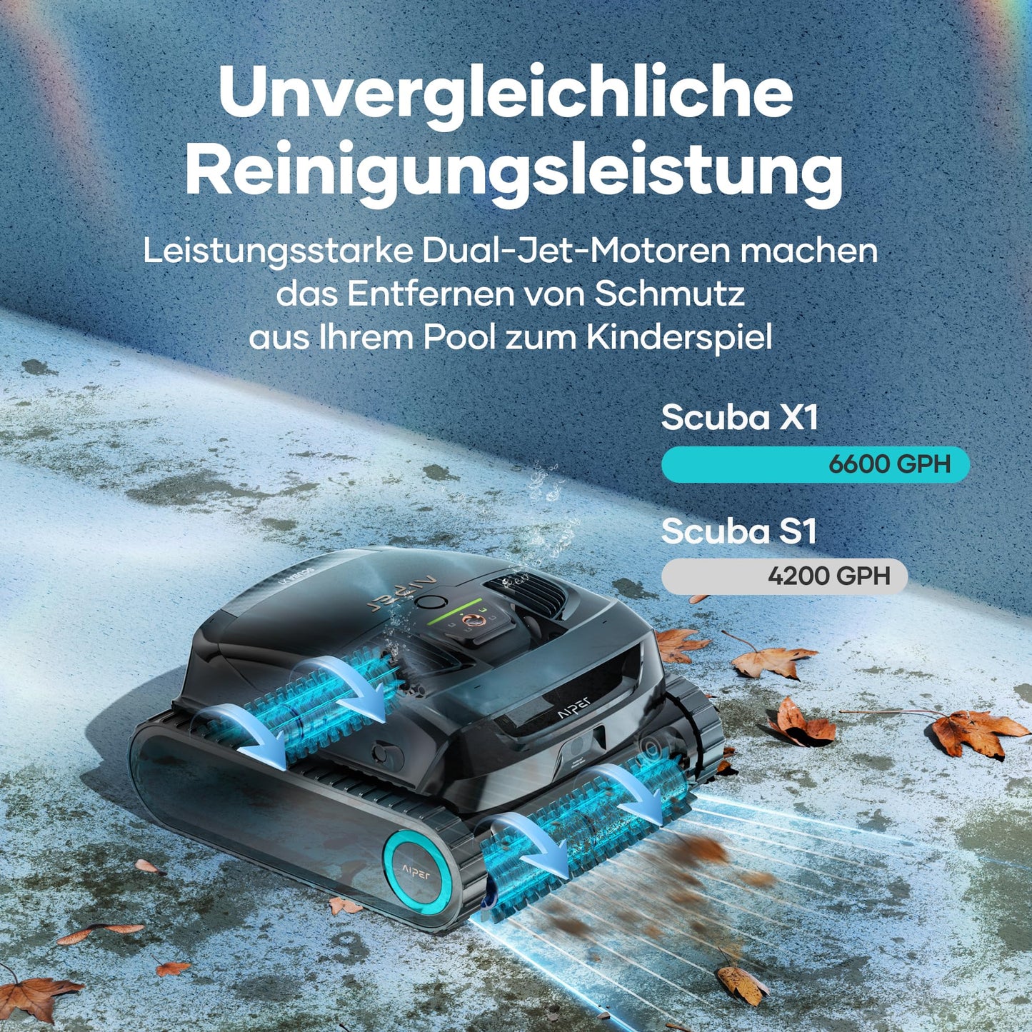 AIPER (Upgrade) Scuba X1 Poolroboter Boden & Wand, 3 μm Ultra-Fein-Doppelfilter, 25200 LPH Saugkraft, Wasserlinienreinigung, für Pools bis 200 m²