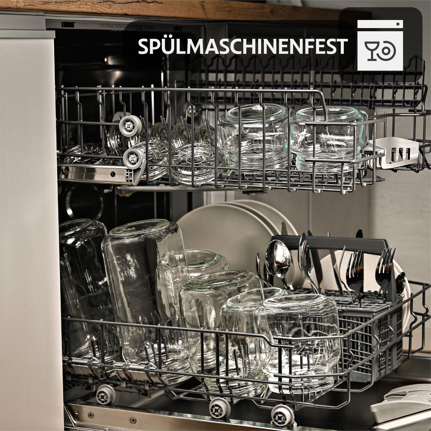Praknu 12 Einmachgläser mit Bügelverschluss 1l - Mit Etiketten, Stift und extra Silikondichtungen - Platzsparend durch eckige Form - Spülmaschinenfest