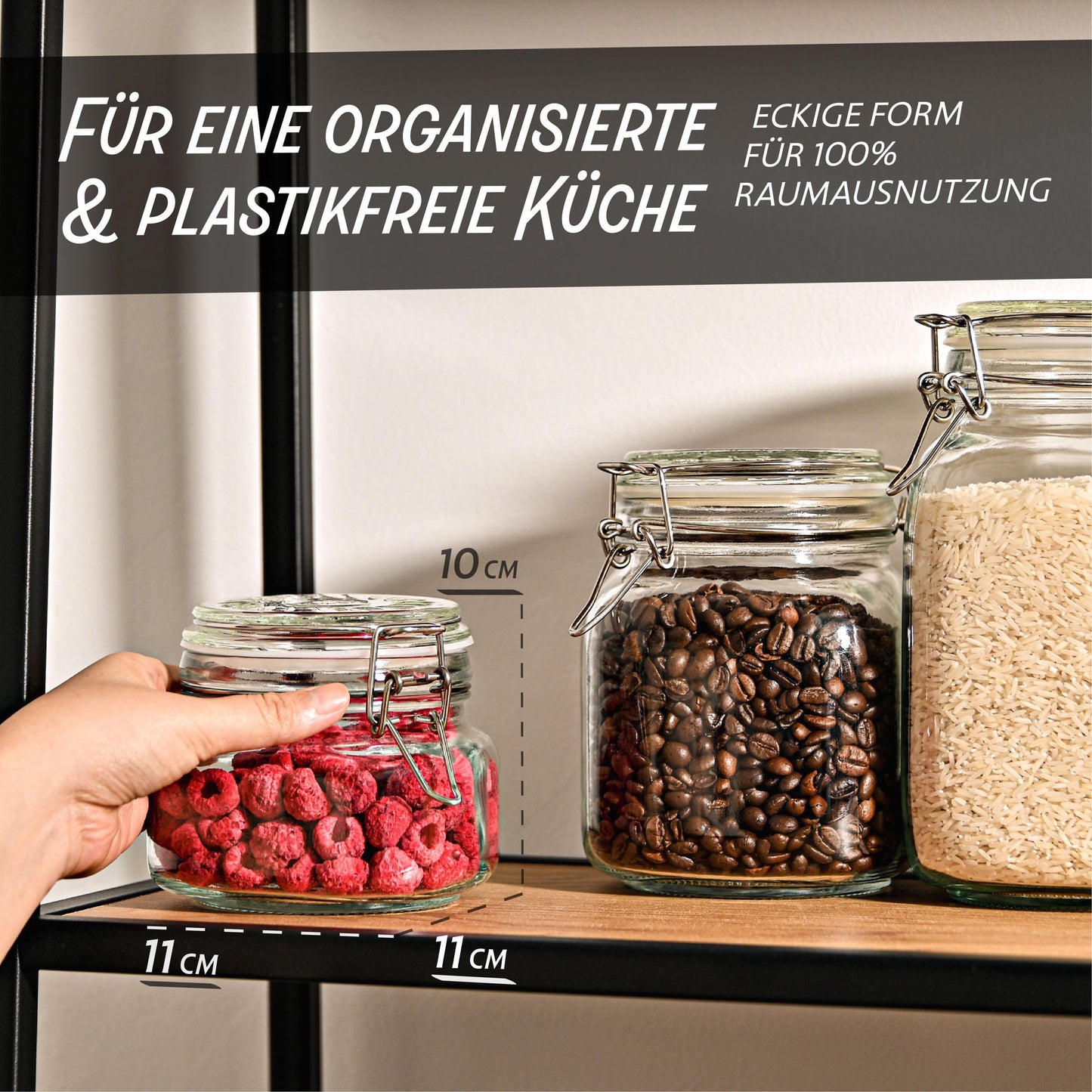 Praknu 12 Einmachgläser mit Bügelverschluss 500ml - Mit Etiketten, Stift und extra Silikondichtungen - Platzsparend durch eckige