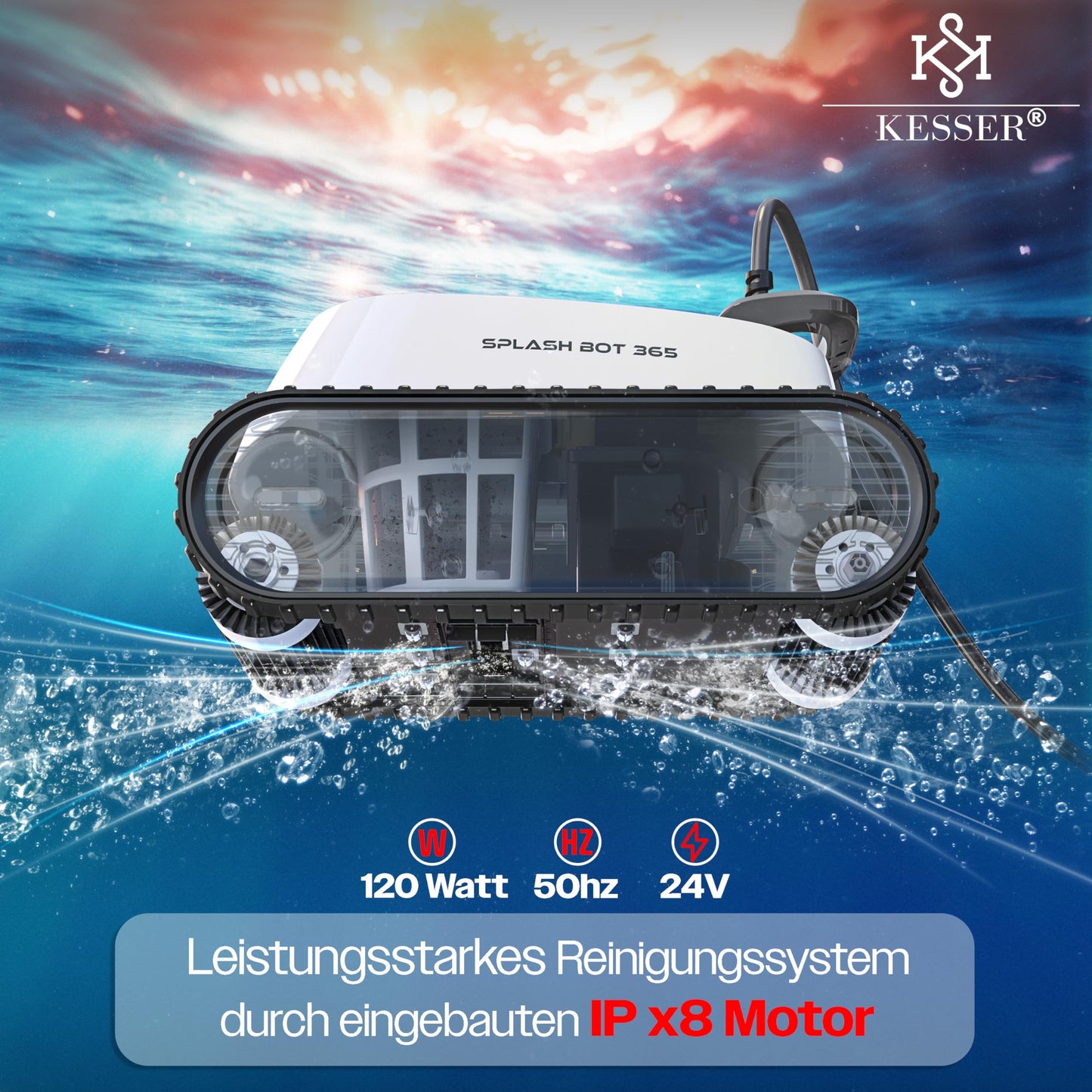 KESSER® Poolroboter – vollautomatisch mit App, Boden & Wand, bis 100 m², inkl. Abdeckung & Klettermechanismus