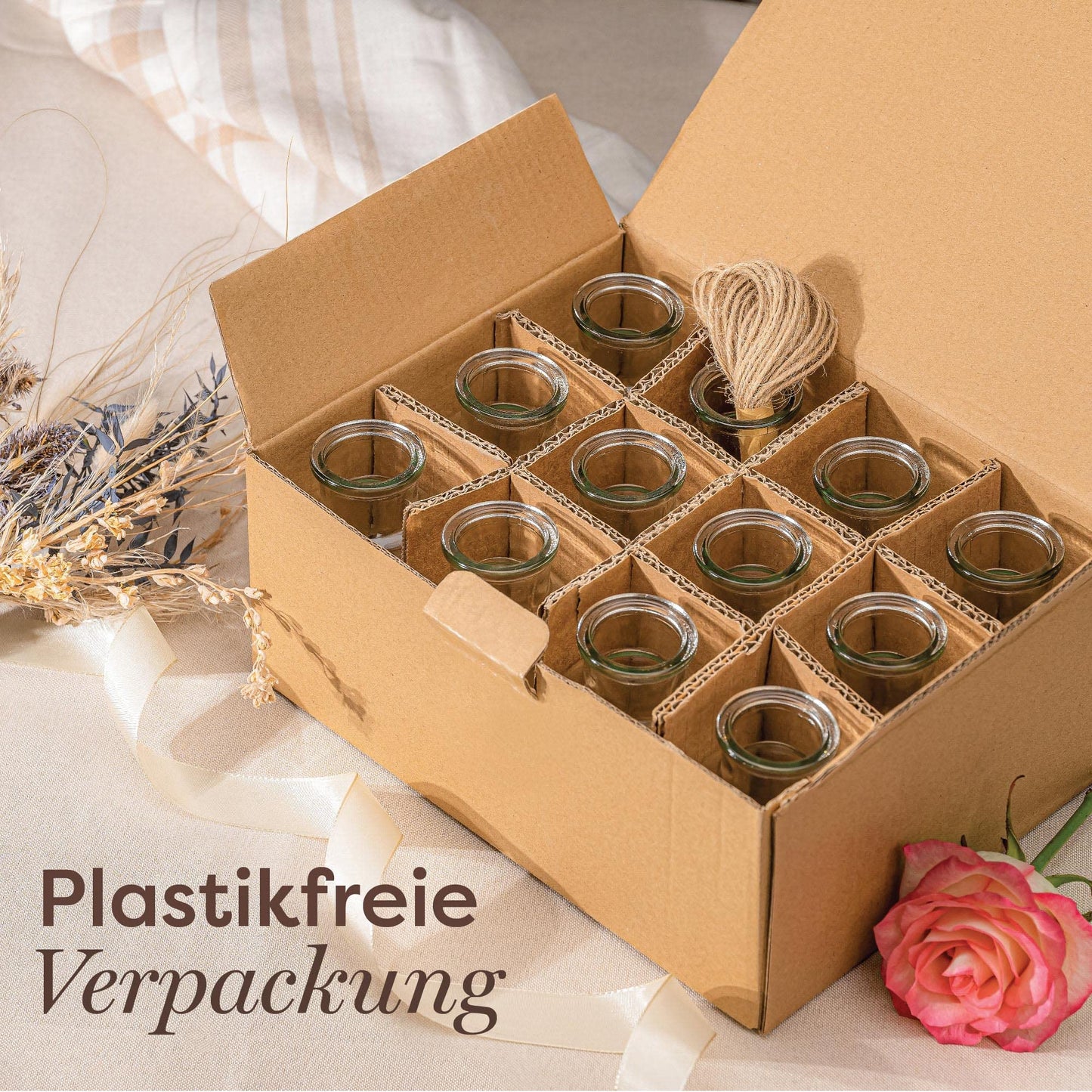 Praknu 12 Mini Glasvasen - 10 cm hoch - Inklusive Juteschnur - Vintage Design - Traumhafte Deko für Hochzeit - Spülmaschinenfest