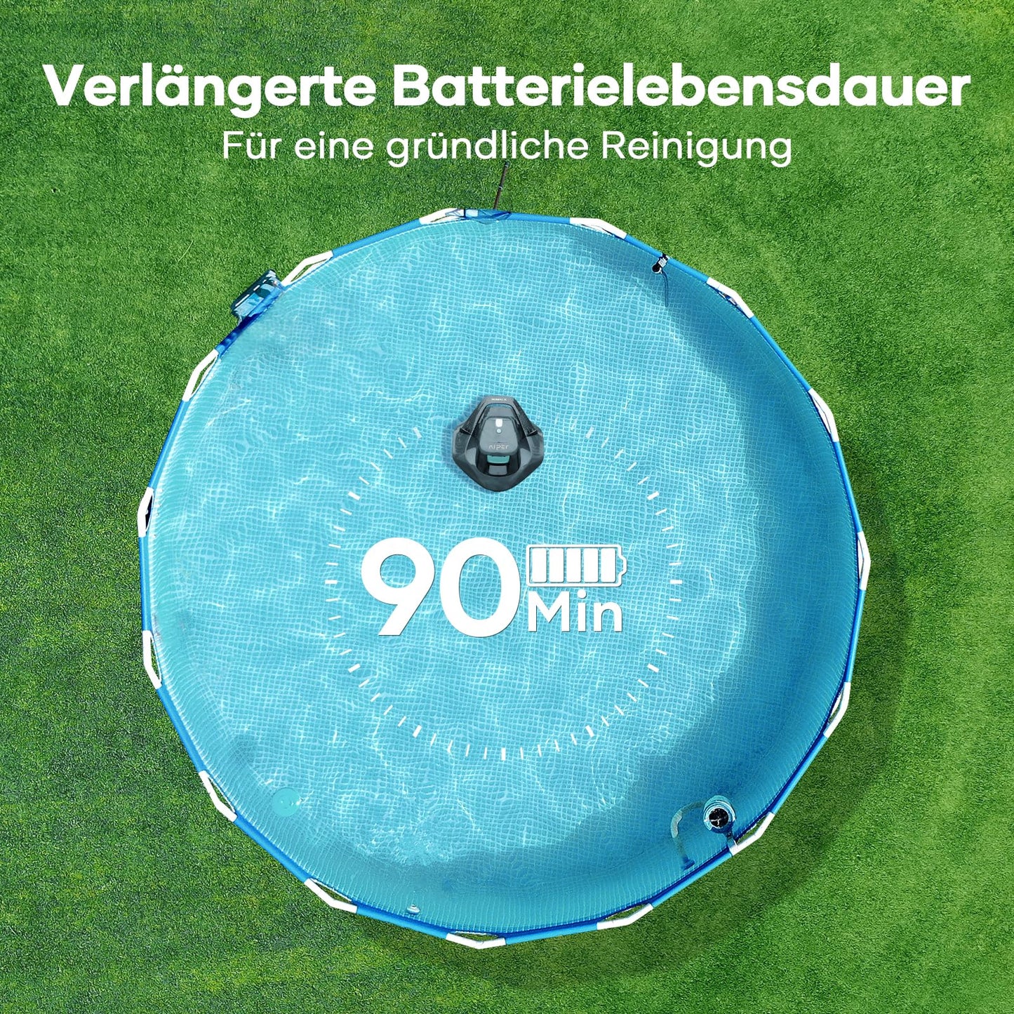AIPER Poolroboter, kabelloser Akku-Poolsauger mit 90 Min Laufzeit, Dual-Motor, LED, Auto-Parken, für Flachbodenpools bis 80 m²