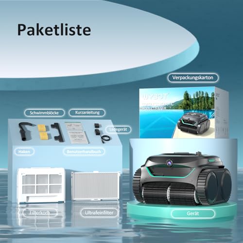 WYBOT C2 Vision AI Poolroboter – Kabellos, Akku, Boden & Wand, Zweischicht-Filter, für Pools bis 180 m² (Schwarz-Grün)