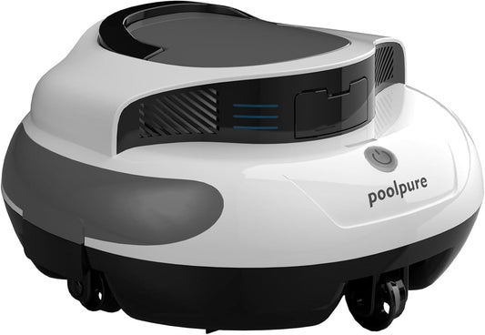 POOLPURE Poolroboter – Kabellos mit 5000 mAh Akku, 120 Min Laufzeit, automatische Parkfunktion, LED-Anzeige, IPX8, für Pools bis 90 m²
