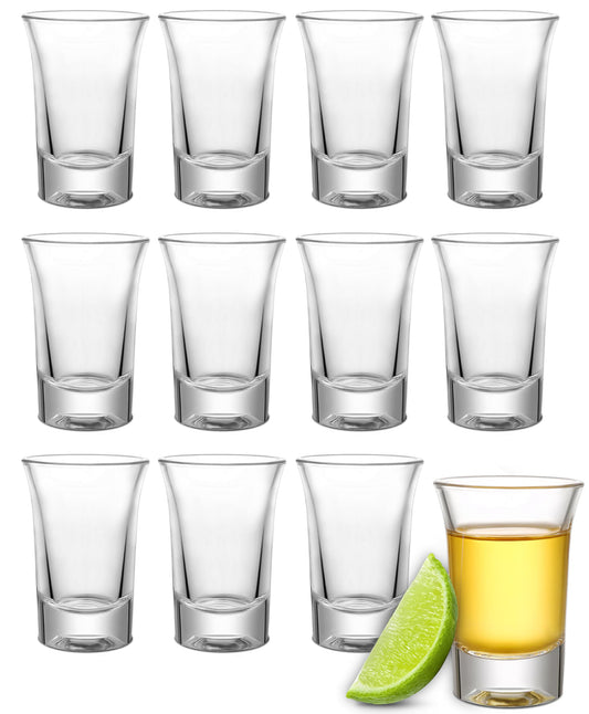 Praknu 12 Schnapsgläser aus Glas 4cl - Spülmaschinenfest - Standfest dank dickem Boden - Shotgläser für jede Party