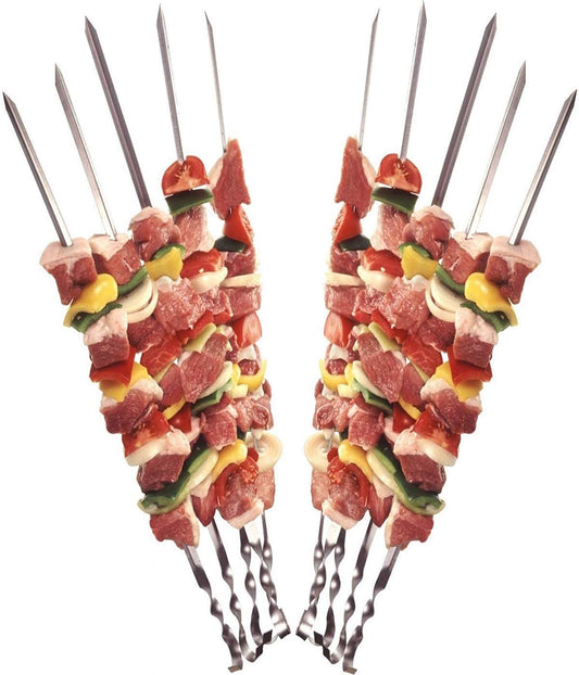 Praknu 12 Grillspieße Schaschlikspieße 40cm - Edelstahl Gehärtet - Wiederverwendbar - Pflegeleicht
