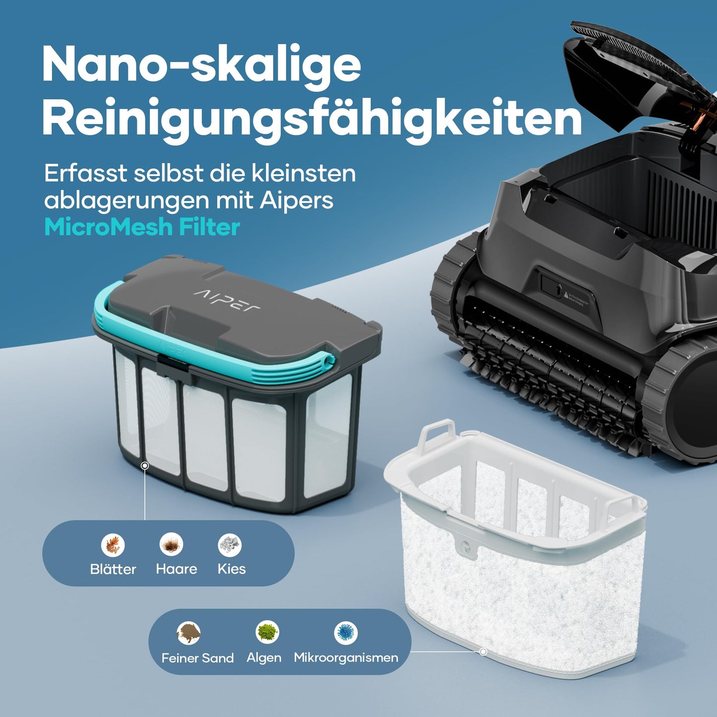 AIPER (Upgrade) Scuba X1 Poolroboter Boden & Wand, 3 μm Ultra-Fein-Doppelfilter, 25200 LPH Saugkraft, Wasserlinienreinigung, für Pools bis 200 m²