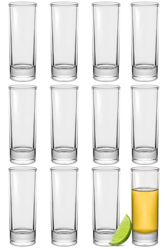 Praknu 12 Schnapsgläser Hoch aus Glas 5cl - Spülmaschinenfest - Standfest dank dickem Boden - Shotgläser für jede Party