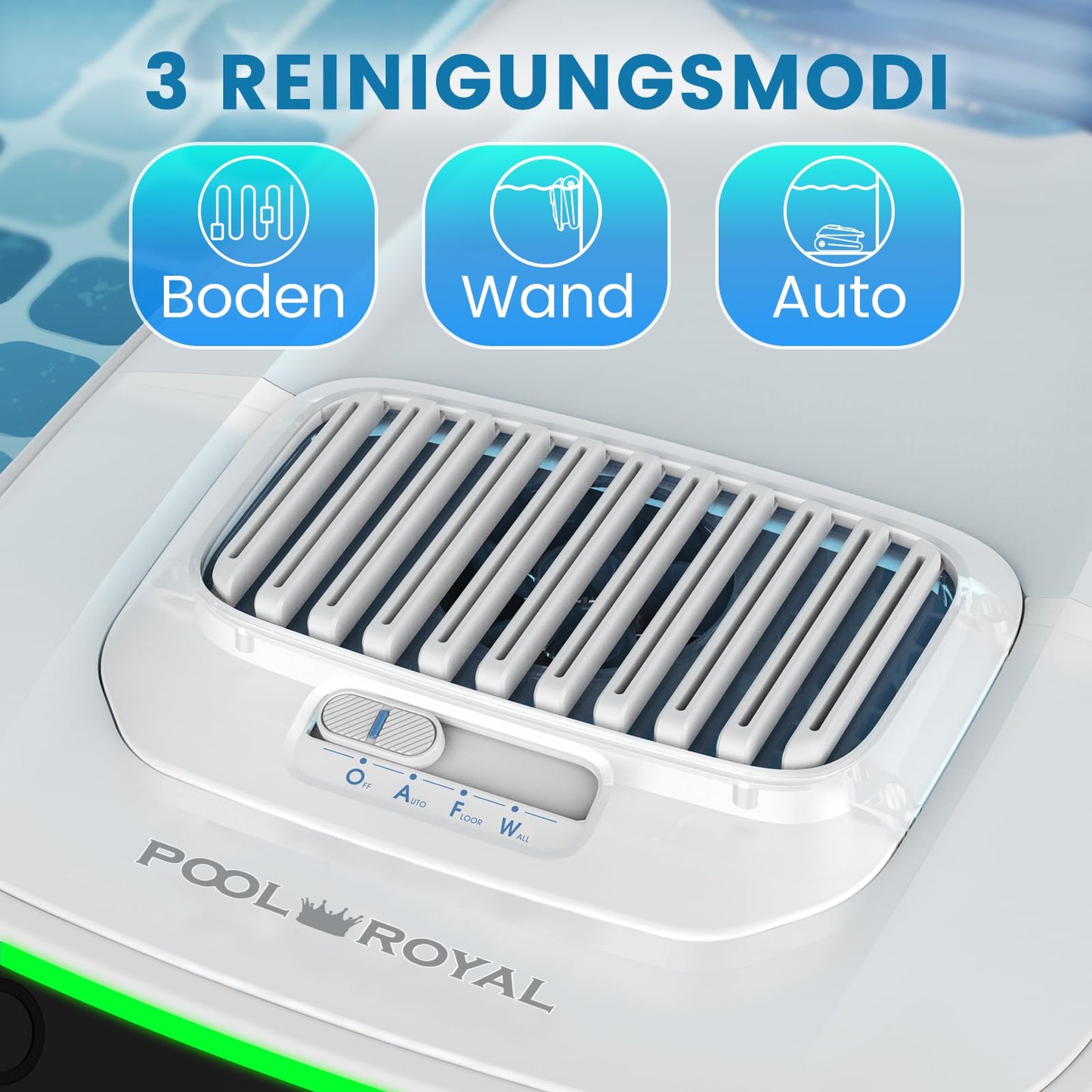 Pool-Royal PC10 Poolroboter 2025, Akku & kabellos, 3 Motoren, 120 Min Laufzeit, Autoparken & Wandklettern, für Boden, Wand & Wasserlinie