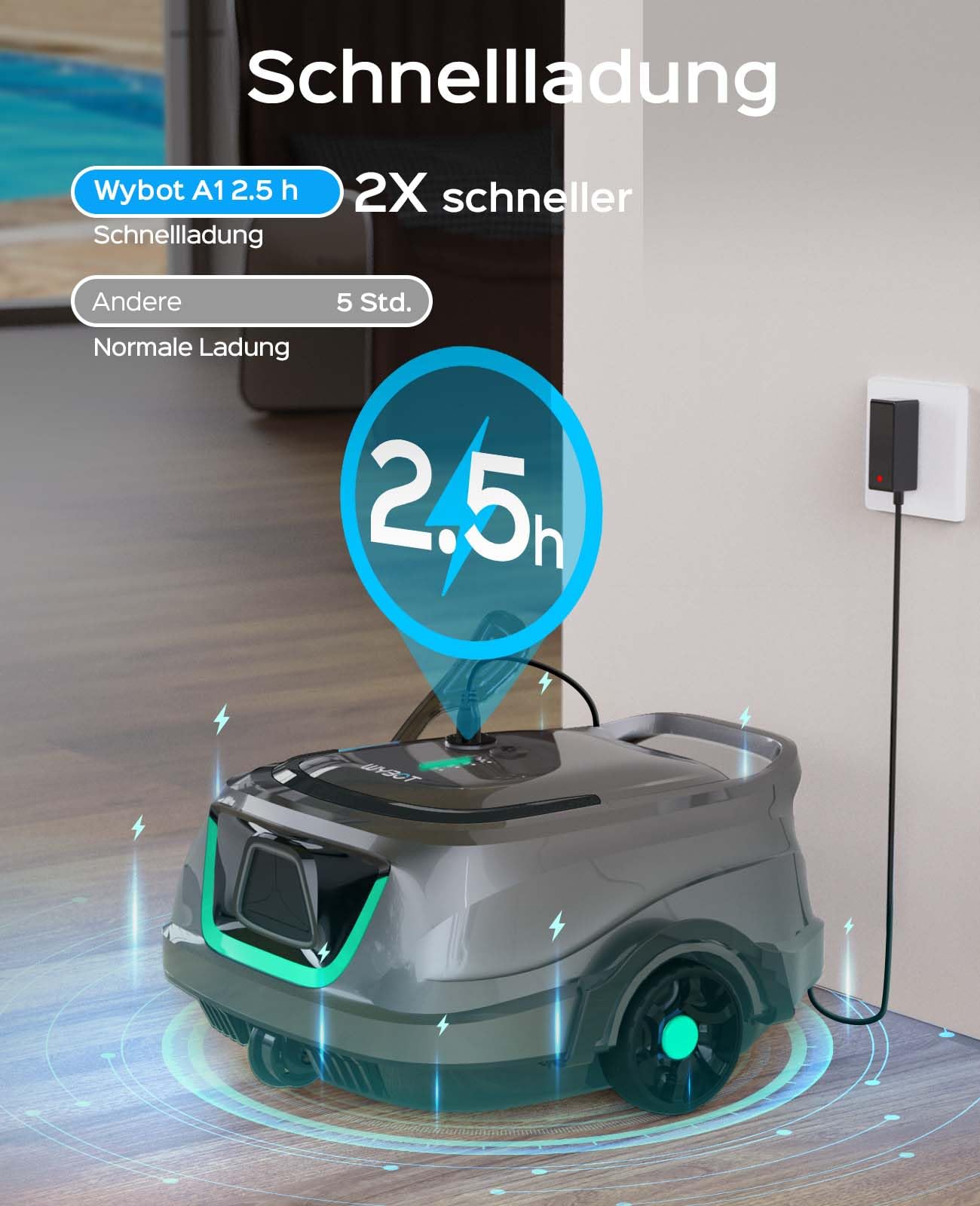 WYBOT A1 Poolroboter (2025 Upgrade), kabellos, 120 Min Laufzeit, Akku & Doppelfilter, für Aufstellpools bis 100 m² (Hellgrau-Grün)