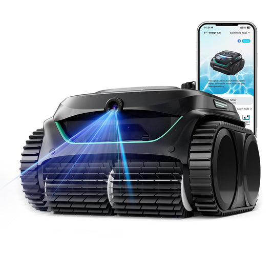 WYBOT C2 Vision AI Poolroboter – Kabellos, Akku, Boden & Wand, Zweischicht-Filter, für Pools bis 180 m² (Schwarz-Grün)