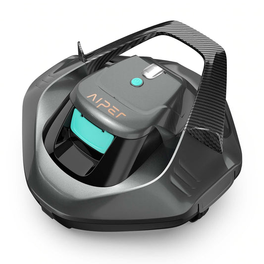 AIPER Poolroboter, kabelloser Akku-Poolsauger mit 90 Min Laufzeit, Dual-Motor, LED, Auto-Parken, für Flachbodenpools bis 80 m²