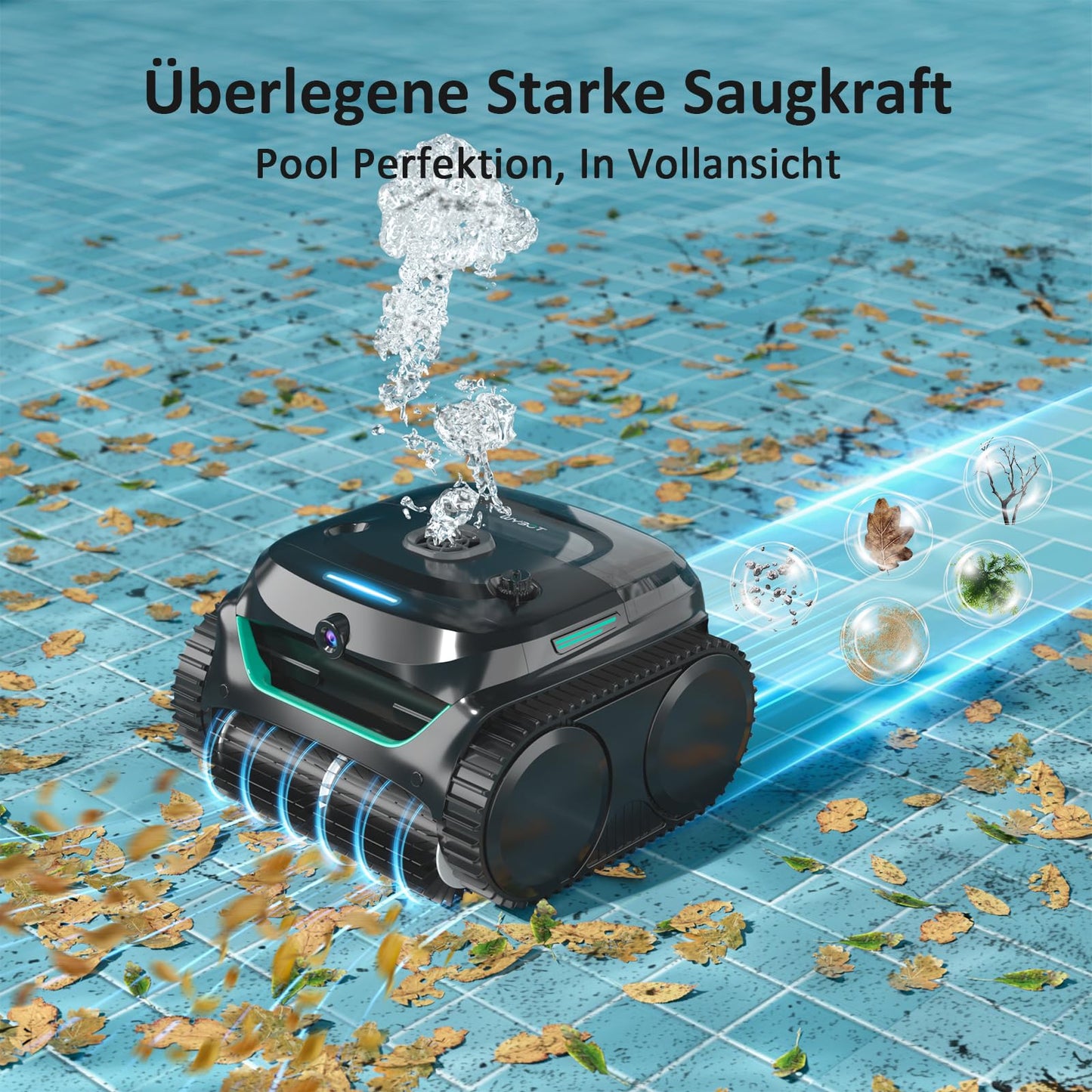 WYBOT C2 Vision AI Poolroboter – Kabellos, Akku, Boden & Wand, Zweischicht-Filter, für Pools bis 180 m² (Schwarz-Grün)