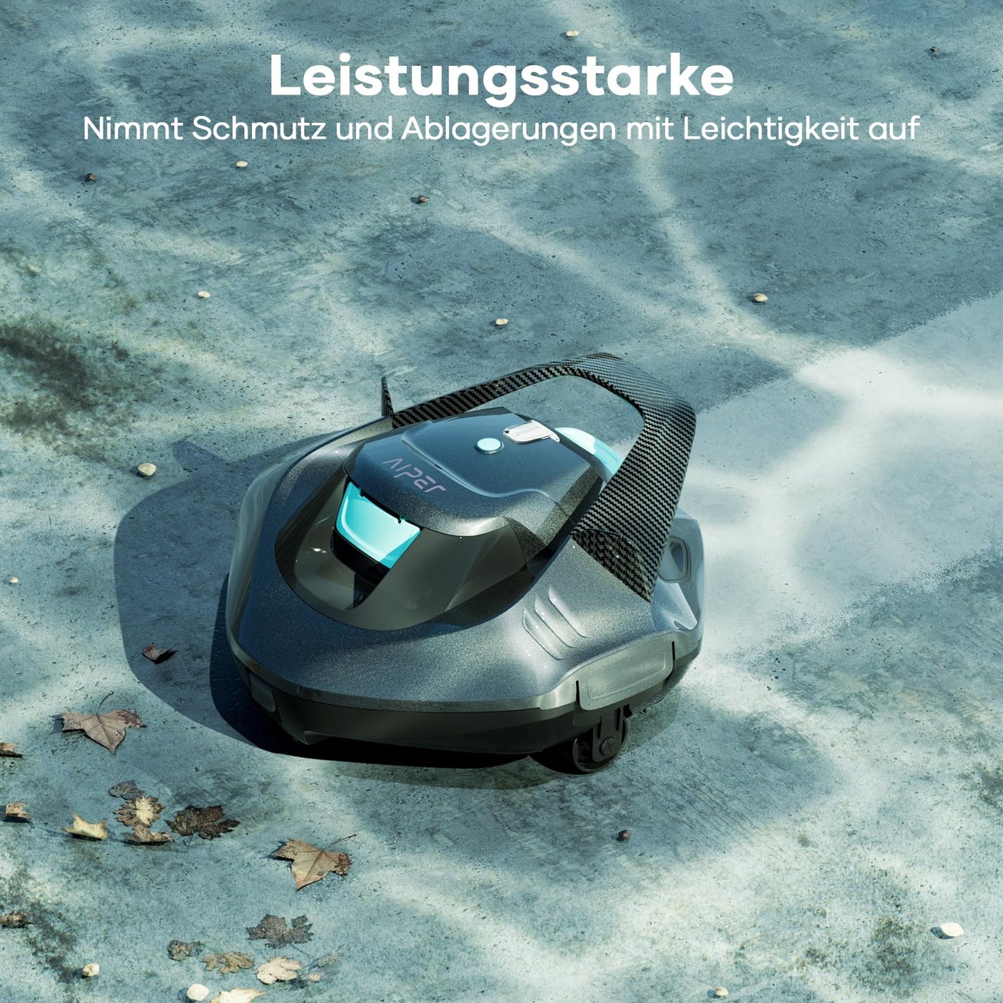 AIPER Poolroboter, kabelloser Akku-Poolsauger mit 90 Min Laufzeit, LED-Anzeige, Auto-Parken, für flache Aufstell- & Einbaupools bis 80 m²