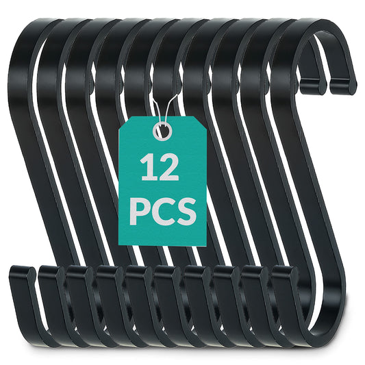 Praknu 12 S Haken Klein Schwarz Flach 8cm - bis 25kg Belastbar - Rostfreie S-Haken zum Aufhängen