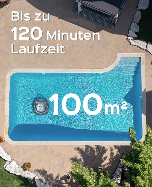 WYBOT A1 Poolroboter (2025 Upgrade), kabellos, 120 Min Laufzeit, Akku & Doppelfilter, für Aufstellpools bis 100 m² (Hellgrau-Grün)