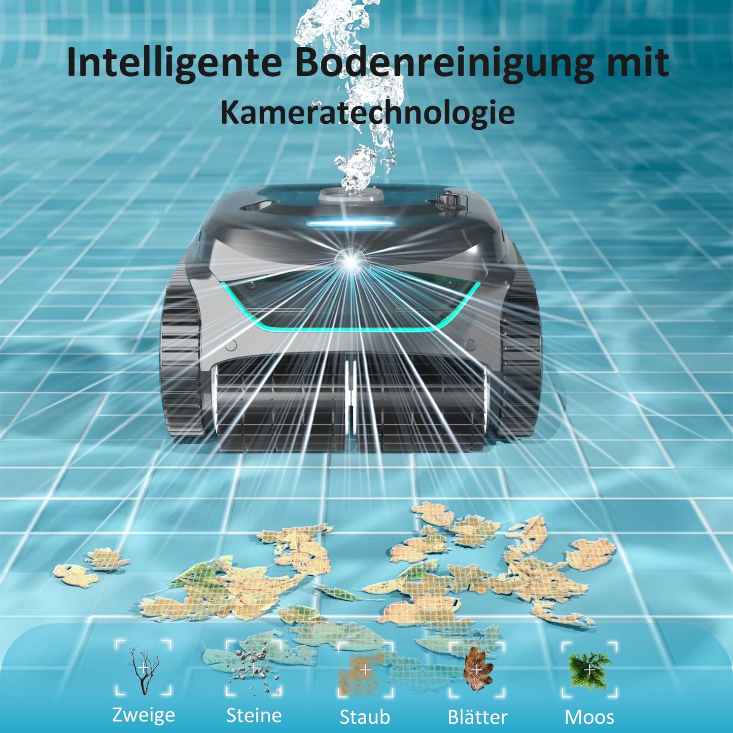 WYBOT C2 Vision AI Poolroboter – Kabellos, Akku, Boden & Wand, Zweischicht-Filter, für Pools bis 180 m² (Schwarz-Grün)