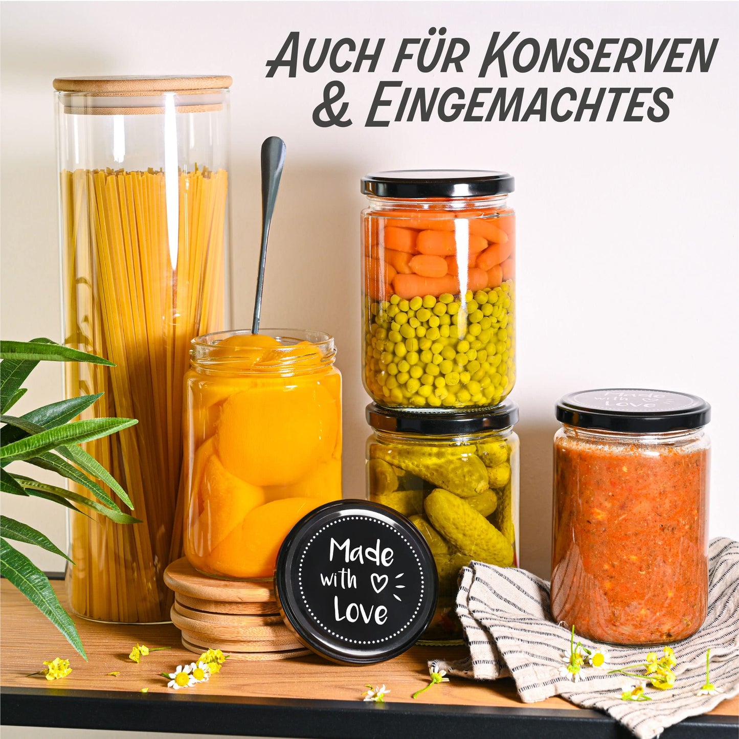 Praknu 12er-Set Einmachgläser mit Schraubdeckel 500 ml - Marmeladengläser mit Schraub-Deckel - Mit Etiketten & Stift - Luftdicht - Spülmaschinenfest