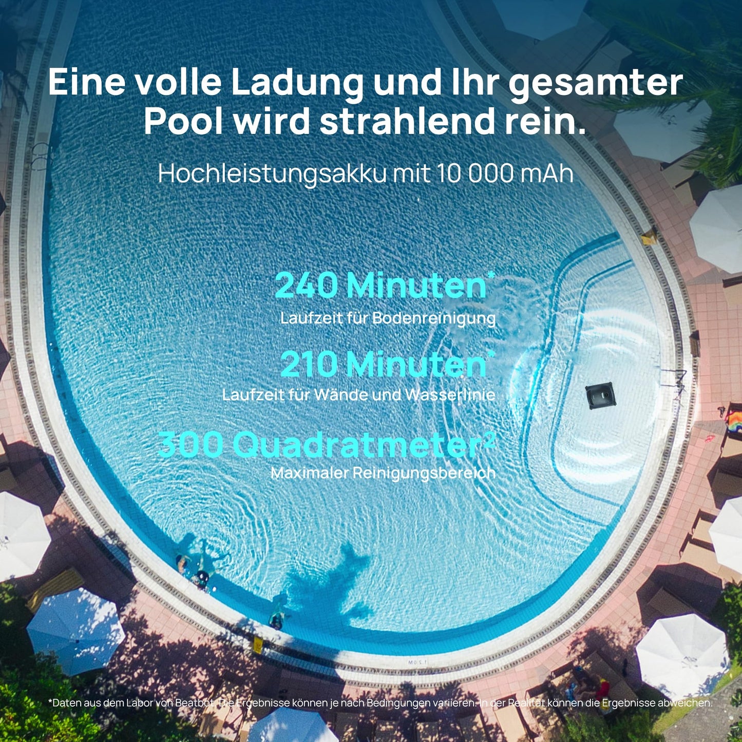 Beatbot AquaSense 2 Poolroboter – Akku, Boden/Wand, doppelte Wasserlinienreinigung, Oberflächen-Parkfunktion, bis 300 m², Mitternachtblau